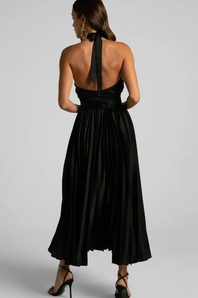 Eloise Midi Dress 8211 Halter Neck Pleated Dress In Black Women Showpo Dresses