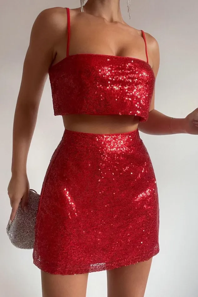 Elswyth Mini Skirt 8211 Side Split Sequin Skirt In Red Women Showpo Skirts