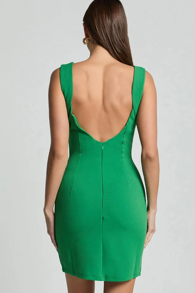 Emma Mini Dress 8211 Straight Neck Fron Cut Out Bodycon Dress In Green Women Showpo Dresses