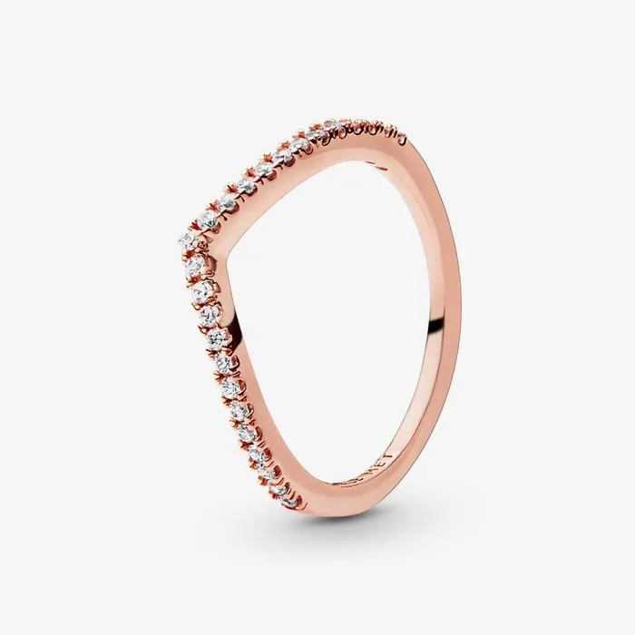 Eternity Rings Women Pandora Sparkling Wishbone Ring Rose Gold Plated