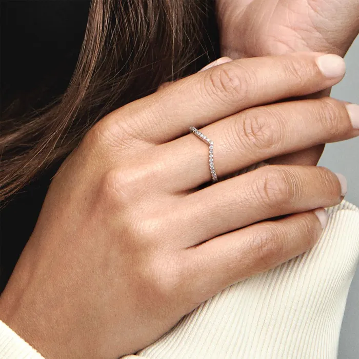 Eternity Rings Women Pandora Sparkling Wishbone Ring Rose Gold Plated