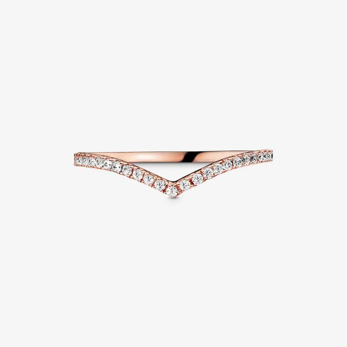 Eternity Rings Women Pandora Sparkling Wishbone Ring Rose Gold Plated