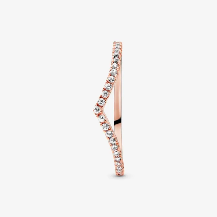 Eternity Rings Women Pandora Sparkling Wishbone Ring Rose Gold Plated