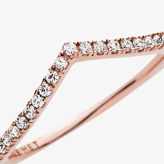 Eternity Rings Women Pandora Sparkling Wishbone Ring Rose Gold Plated