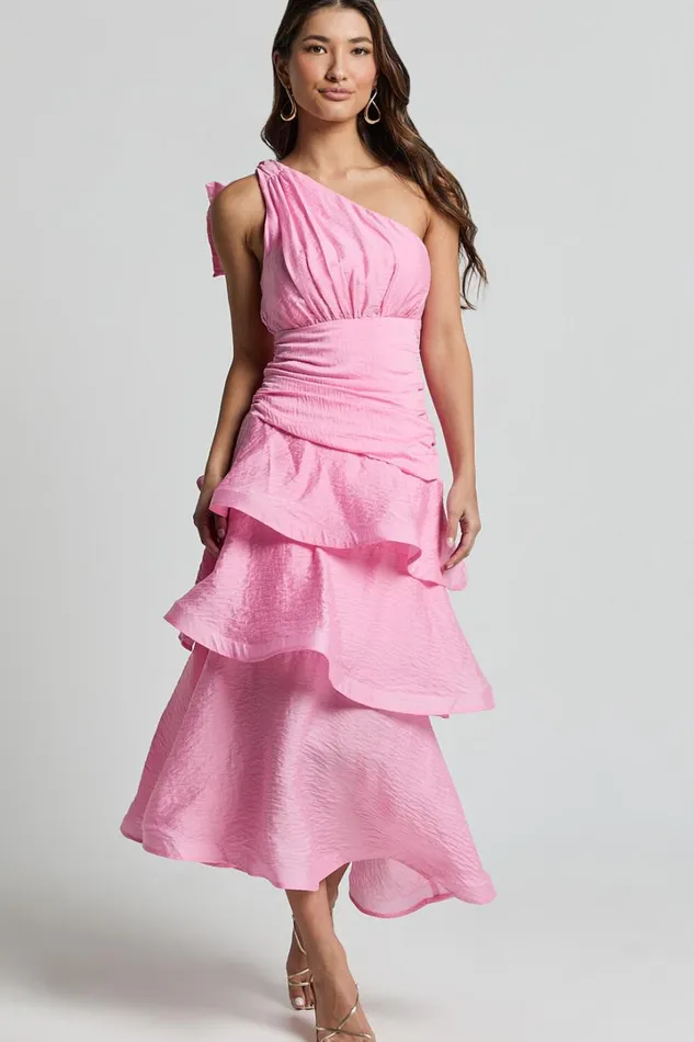 Eugenia Midi Dress 8211 One Shoulder Fit And Flare Layered Dress In Pink Women Showpo Dresses Eugenia Midi Dress 8211 One Shoulder Fit And Flare Layered Dress In Pink Women Showpo Dresses