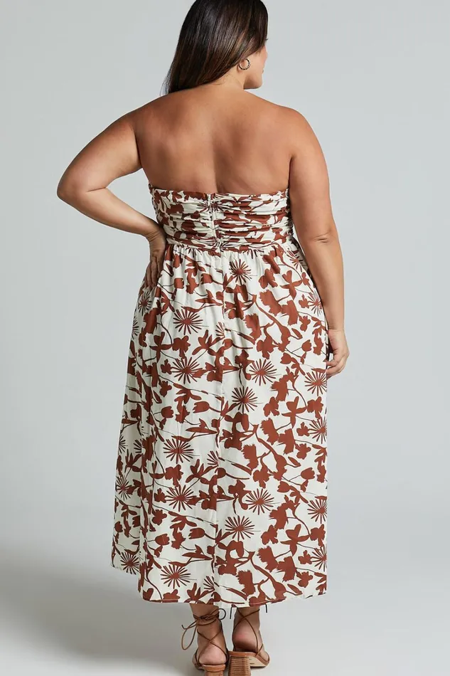 Evita Midi Dress 8211 Ruched High Split Strapless Dress In Multi Women Showpo Dresses