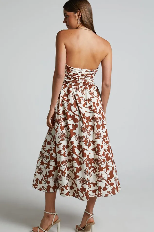 Evita Midi Dress 8211 Ruched High Split Strapless Dress In Multi Women Showpo Dresses