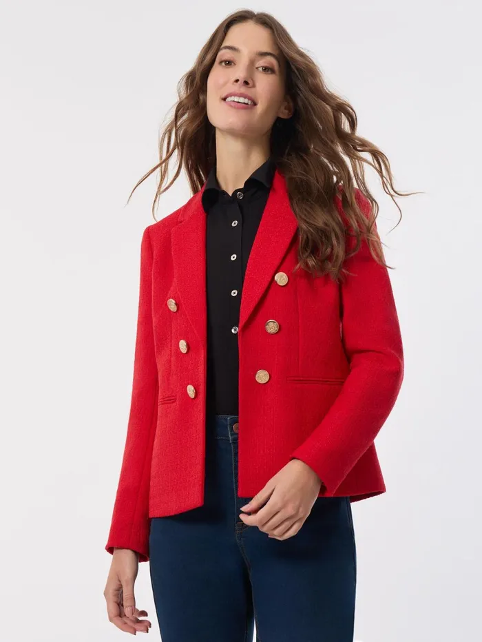 Faux Double Breasted Jacket Tweed Women Jones New York Blazers