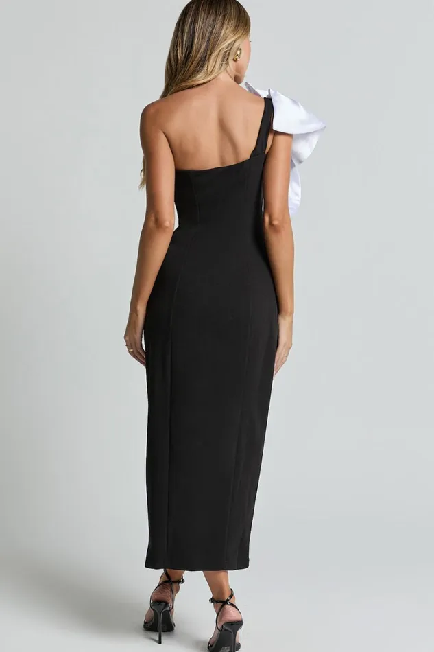 Fergie Midi Dress 8211 Strapless 3D Floral Thigh Split Dress In Black And White Women Showpo Dresses
