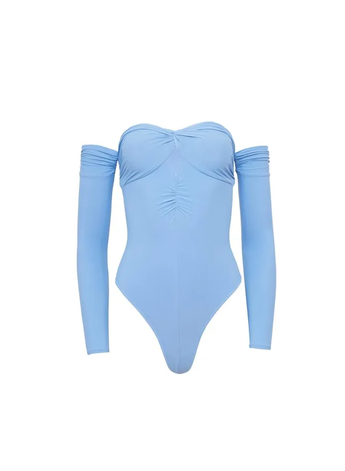 Fleur Du Mal Bodysuits Women Jersey Ruched Bodysuit Astrid Blue Fleur Du Mal Bodysuits Women Jersey Ruched Bodysuit Astrid Blue