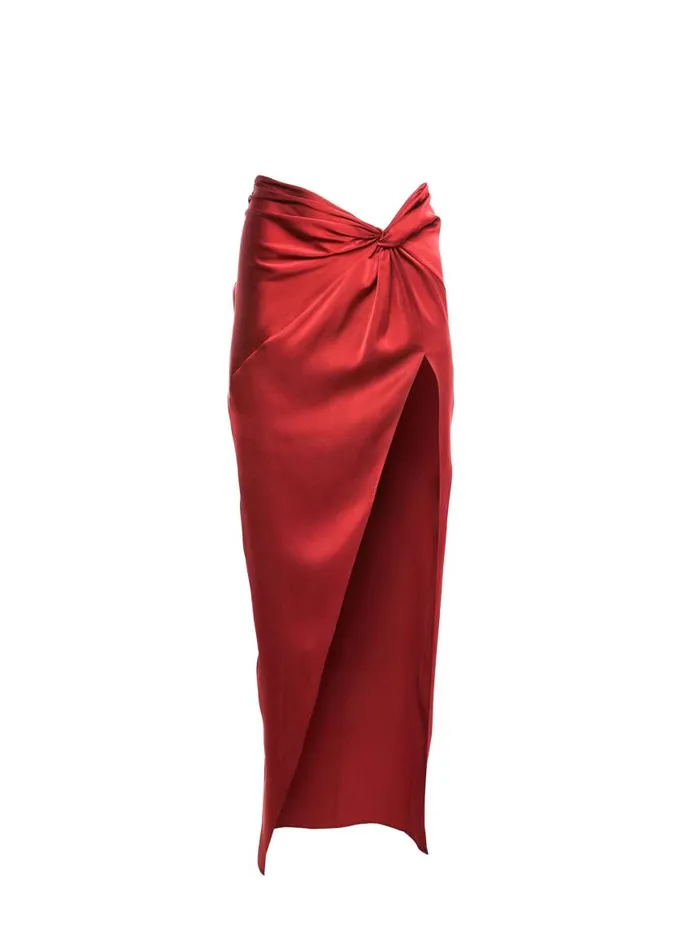 Fleur Du Mal Bottoms Women Silk Twist Knot Skirt Cinnamon
