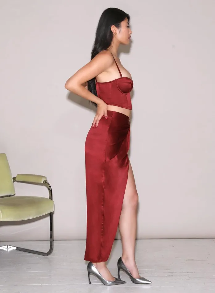 Fleur Du Mal Bottoms Women Silk Twist Knot Skirt Cinnamon Fleur Du Mal Bottoms Women Silk Twist Knot Skirt Cinnamon