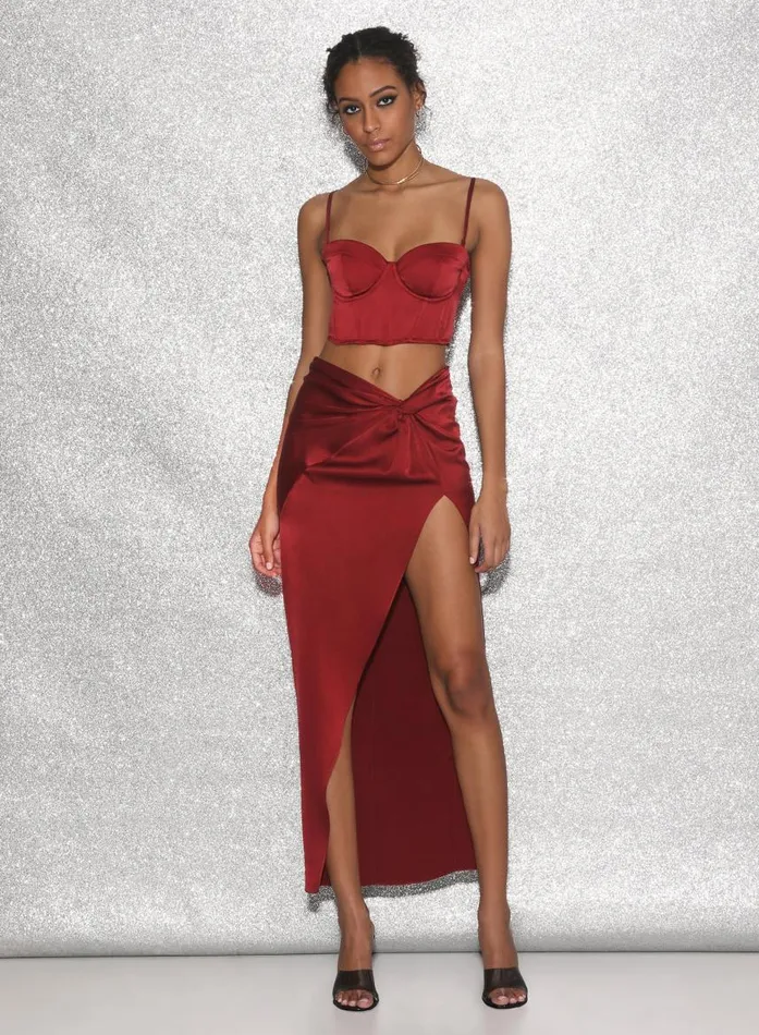 Fleur Du Mal Bottoms Women Silk Twist Knot Skirt Cinnamon Fleur Du Mal Bottoms Women Silk Twist Knot Skirt Cinnamon