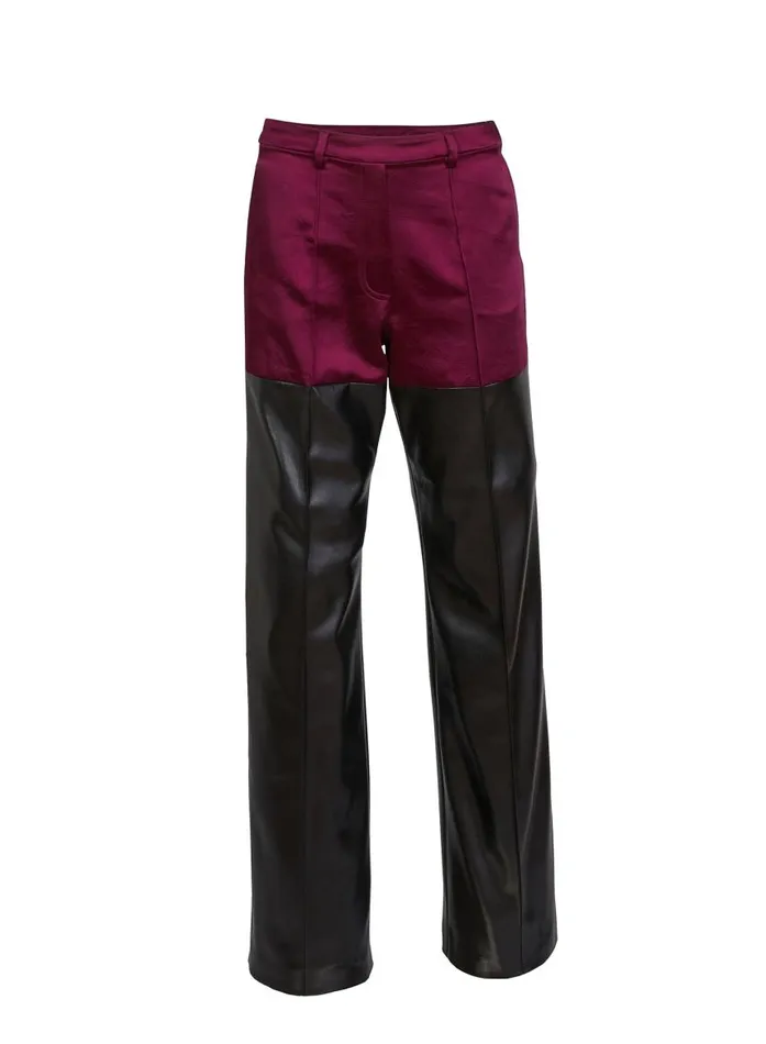 Fleur Du Mal Bottoms Women Vegan Leather Combo Pant Malbec Fleur Du Mal Bottoms Women Vegan Leather Combo Pant Malbec
