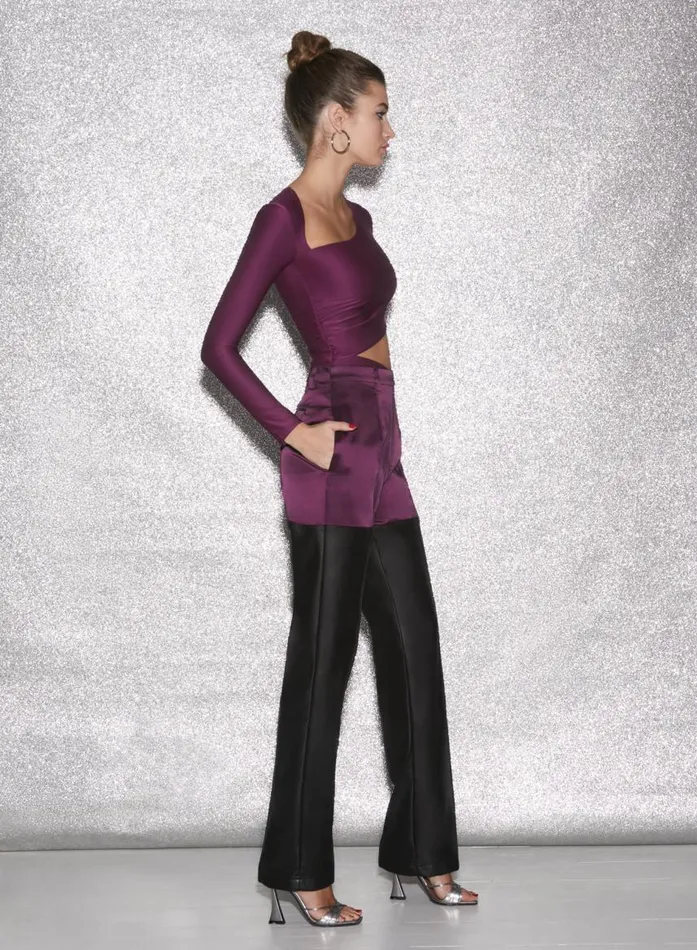 Fleur Du Mal Bottoms Women Vegan Leather Combo Pant Malbec Fleur Du Mal Bottoms Women Vegan Leather Combo Pant Malbec