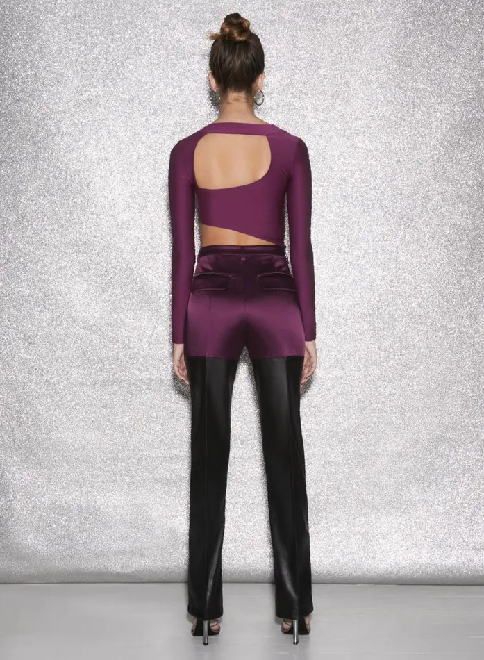Fleur Du Mal Bottoms Women Vegan Leather Combo Pant Malbec Fleur Du Mal Bottoms Women Vegan Leather Combo Pant Malbec