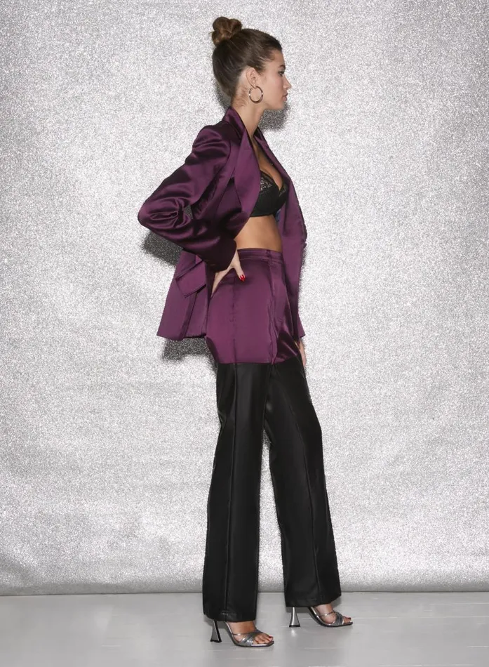 Fleur Du Mal Bottoms Women Vegan Leather Combo Pant Malbec Fleur Du Mal Bottoms Women Vegan Leather Combo Pant Malbec
