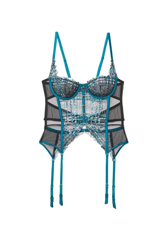 Fleur Du Mal Bustiers and Bra Tops Women Gabrielle Embroidery Garter Basque Aquamarine Fleur Du Mal Bustiers and Bra Tops Women Gabrielle Embroidery Garter Basque Aquamarine