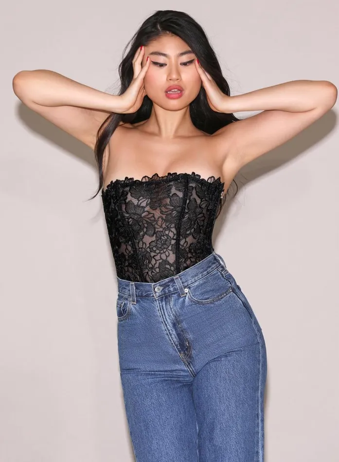 Fleur Du Mal Bustiers and Bra Tops Women Whitney Embroidery Corset Top Black Fleur Du Mal Bustiers and Bra Tops Women Whitney Embroidery Corset Top Black