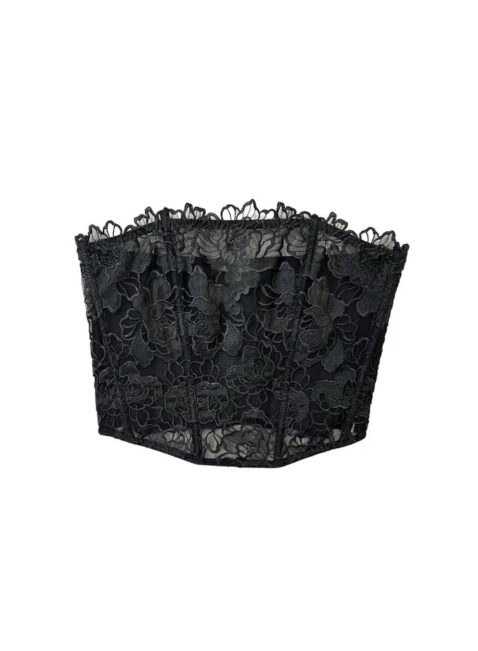 Fleur Du Mal Bustiers and Bra Tops Women Whitney Embroidery Corset Top Black Fleur Du Mal Bustiers and Bra Tops Women Whitney Embroidery Corset Top Black