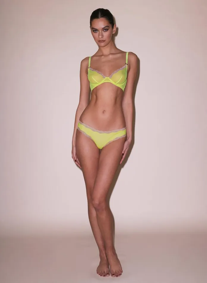 Fleur Du Mal Cheekys and Hiphuggers Women Sheer Tulle Bikini Neon Lemon Fleur Du Mal Cheekys and Hiphuggers Women Sheer Tulle Bikini Neon Lemon