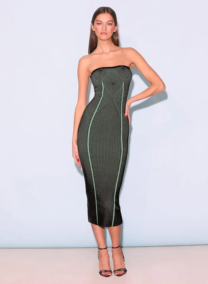 Fleur Du Mal Dresses Women Rib Knit Tube Dress Greenblack Rib Fleur Du Mal Dresses Women Rib Knit Tube Dress Greenblack Rib