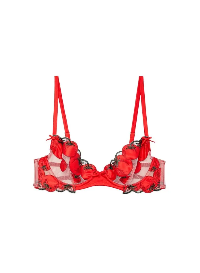 Fleur Du Mal Fuller Cup Bras Women Pomodoro Embroidery Demi Bra Sauce Fleur Du Mal Fuller Cup Bras Women Pomodoro Embroidery Demi Bra Sauce