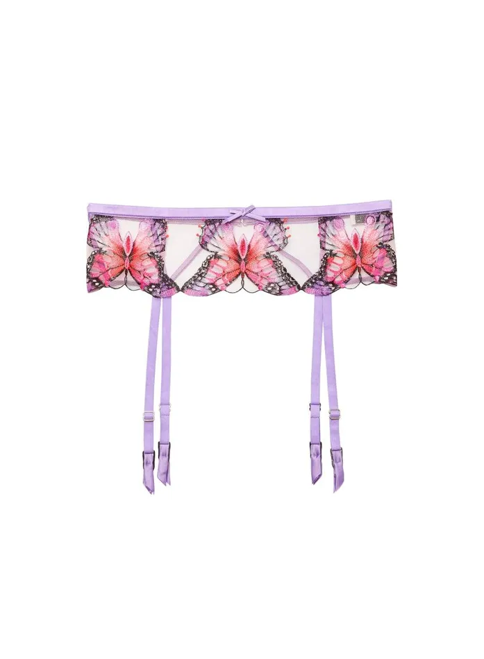 Fleur Du Mal Garters and Belts Women Butterfly Embroidery Garter Belt Light Lilac Fleur Du Mal Garters and Belts Women Butterfly Embroidery Garter Belt Light Lilac