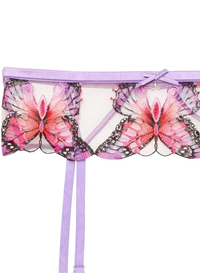 Fleur Du Mal Garters and Belts Women Butterfly Embroidery Garter Belt Light Lilac Fleur Du Mal Garters and Belts Women Butterfly Embroidery Garter Belt Light Lilac