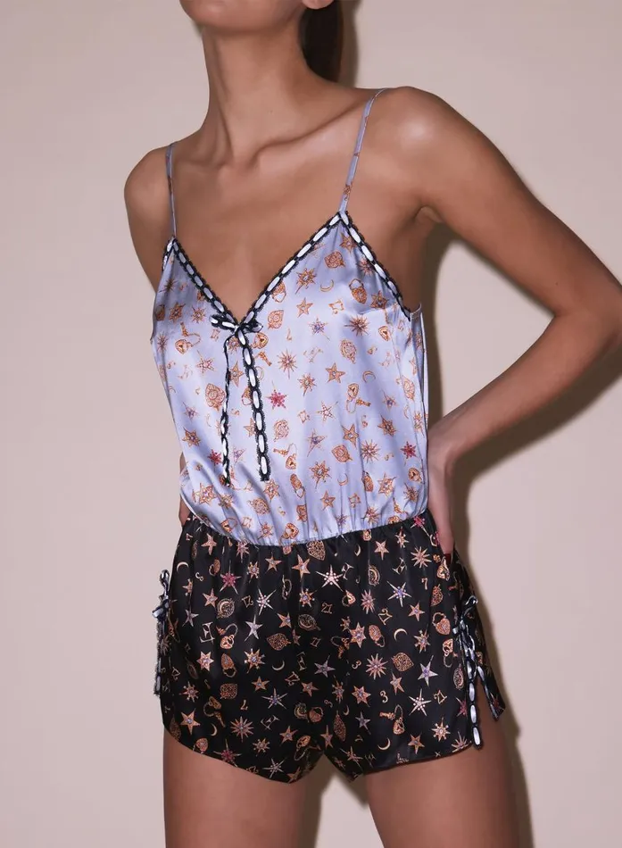 Fleur Du Mal Sleepwear Women Ribbon Silk Teddy Charm Print Fleur Du Mal Sleepwear Women Ribbon Silk Teddy Charm Print