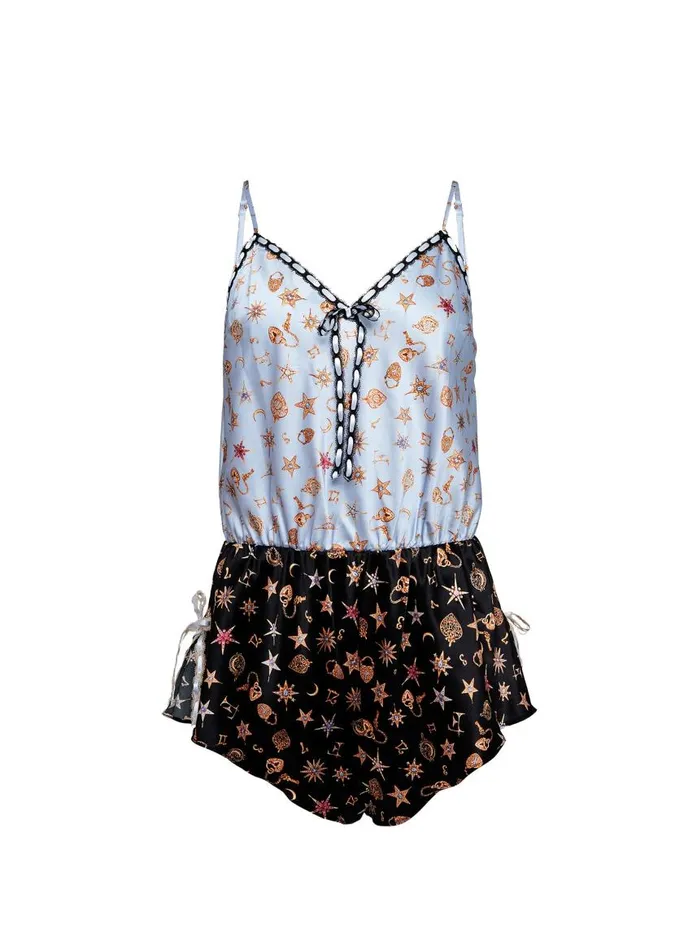 Fleur Du Mal Sleepwear Women Ribbon Silk Teddy Charm Print Fleur Du Mal Sleepwear Women Ribbon Silk Teddy Charm Print
