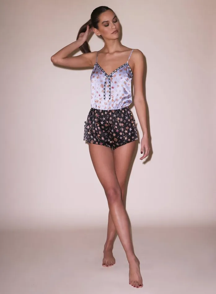 Fleur Du Mal Sleepwear Women Ribbon Silk Teddy Charm Print Fleur Du Mal Sleepwear Women Ribbon Silk Teddy Charm Print