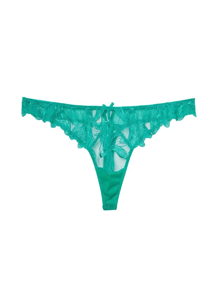 Fleur Du Mal Thongs Women Lily Embroidery Hipster Thong Emerald Fleur Du Mal Thongs Women Lily Embroidery Hipster Thong Emerald