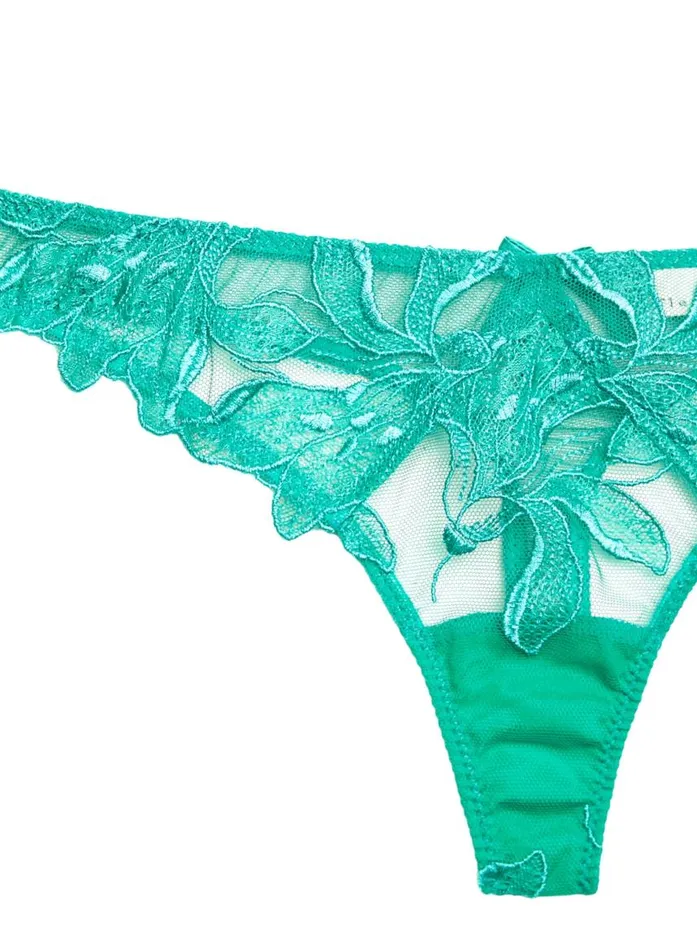 Fleur Du Mal Thongs Women Lily Embroidery Hipster Thong Emerald Fleur Du Mal Thongs Women Lily Embroidery Hipster Thong Emerald