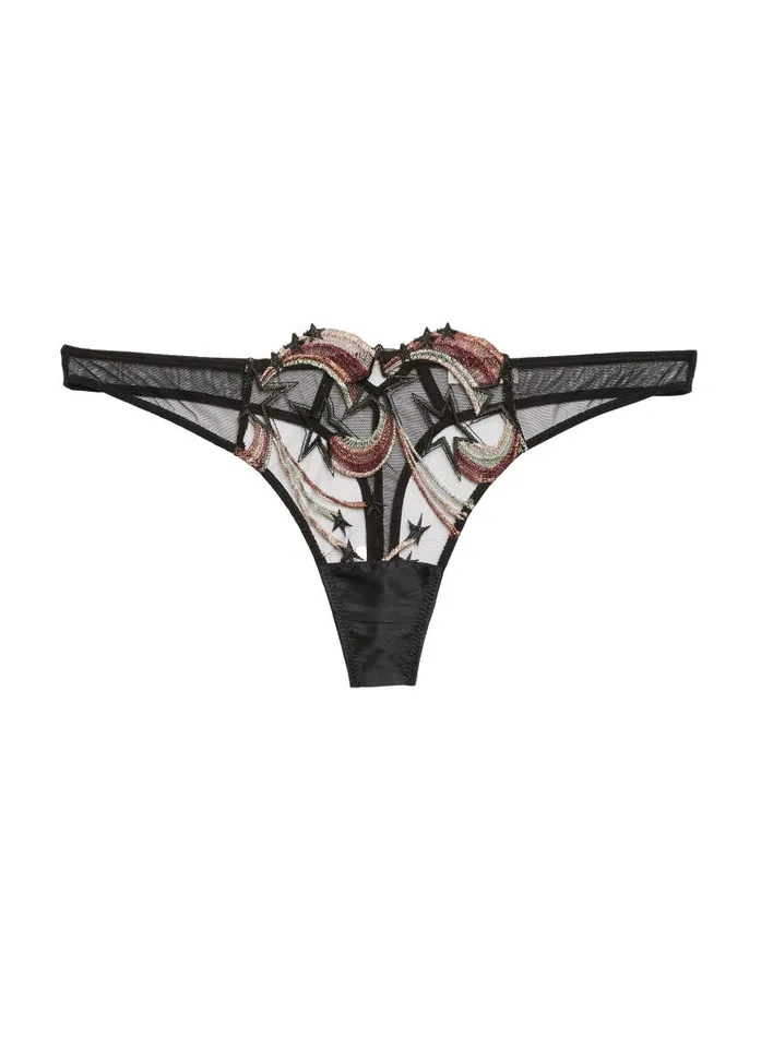 Fleur Du Mal Thongs Women Shooting Star Embroidery Thong Black Fleur Du Mal Thongs Women Shooting Star Embroidery Thong Black