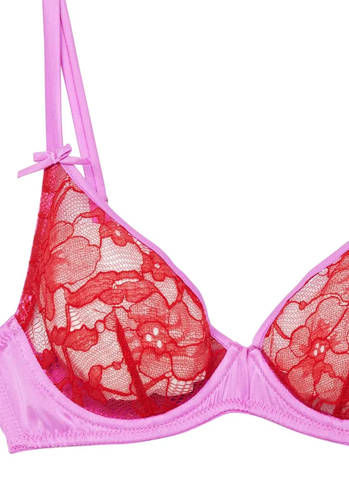 Fleur Du Mal Underwire Bras Women Magnolia Lace Unlined Demi Bra Rouge Fleur Du Mal Underwire Bras Women Magnolia Lace Unlined Demi Bra Rouge