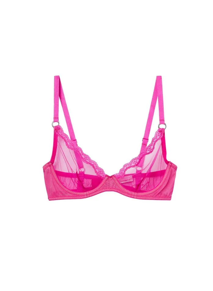 Fleur Du Mal Underwire Bras Women Sheer Tulle Demi Bra Wild Pink Fleur Du Mal Underwire Bras Women Sheer Tulle Demi Bra Wild Pink