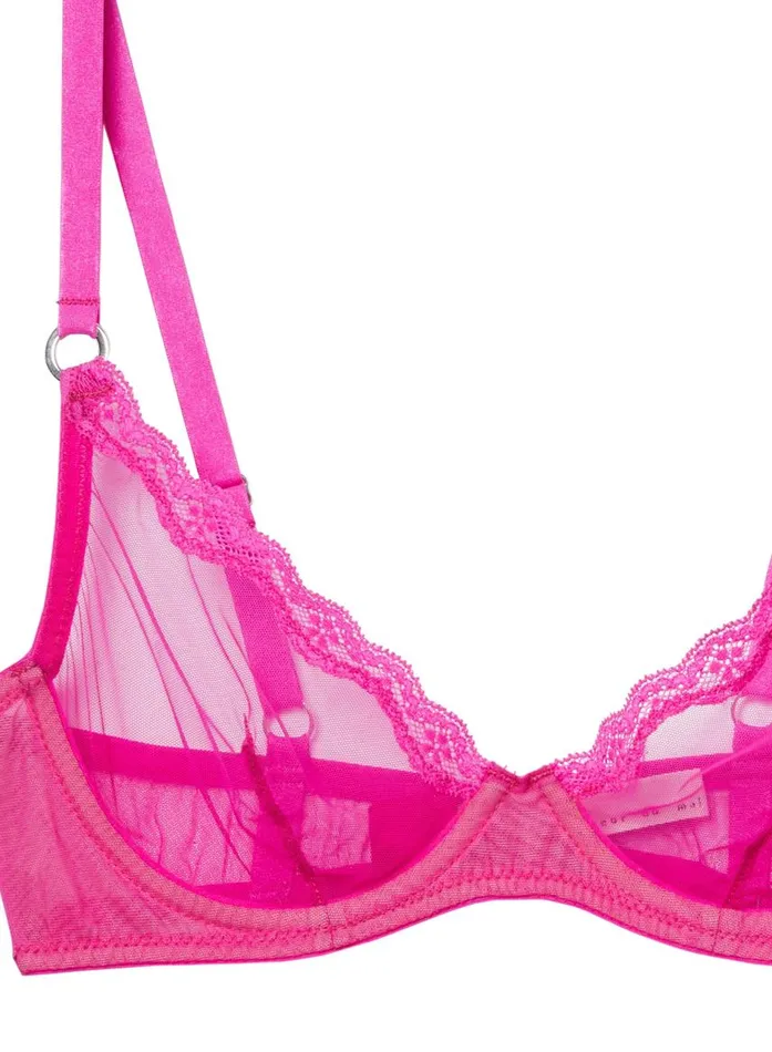 Fleur Du Mal Underwire Bras Women Sheer Tulle Demi Bra Wild Pink Fleur Du Mal Underwire Bras Women Sheer Tulle Demi Bra Wild Pink