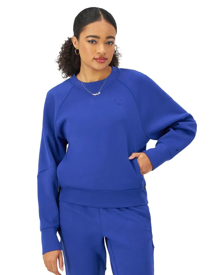 Flex Crewneck Sweater Debossed C Logo Aztec Blue Women Champion Hoodies and Sweatshirts