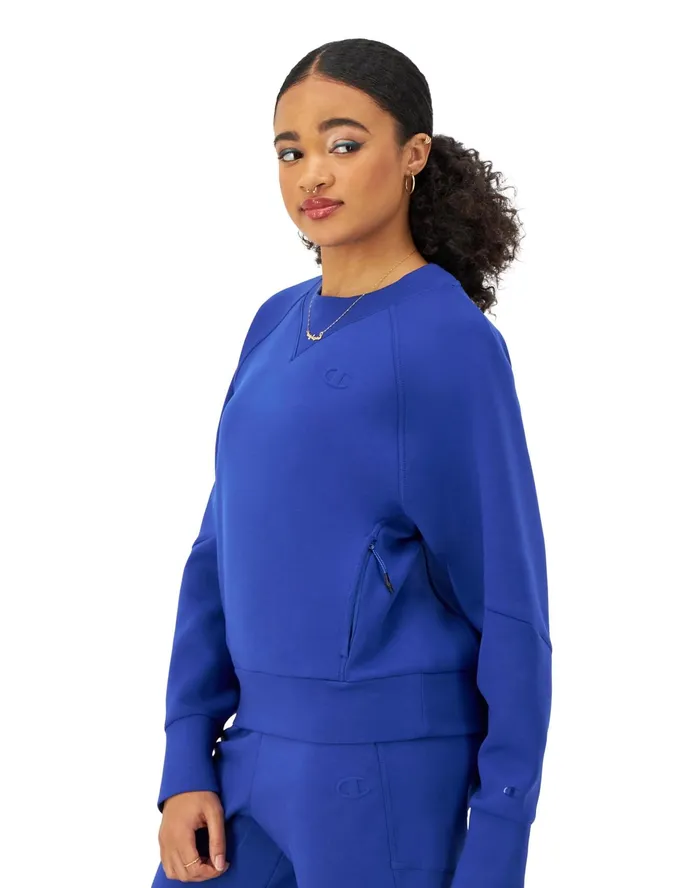 Flex Crewneck Sweater Debossed C Logo Aztec Blue Women Champion Hoodies and Sweatshirts