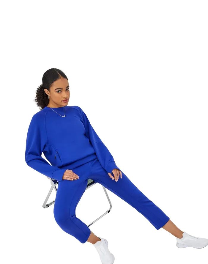 Flex Crewneck Sweater Debossed C Logo Aztec Blue Women Champion Hoodies and Sweatshirts