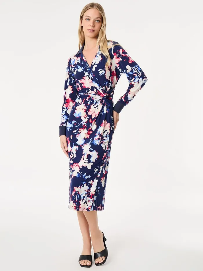 Floral Collared Twist Wrap Midi Dress Women Jones New York Dresses Floral Collared Twist Wrap Midi Dress Women Jones New York Dresses