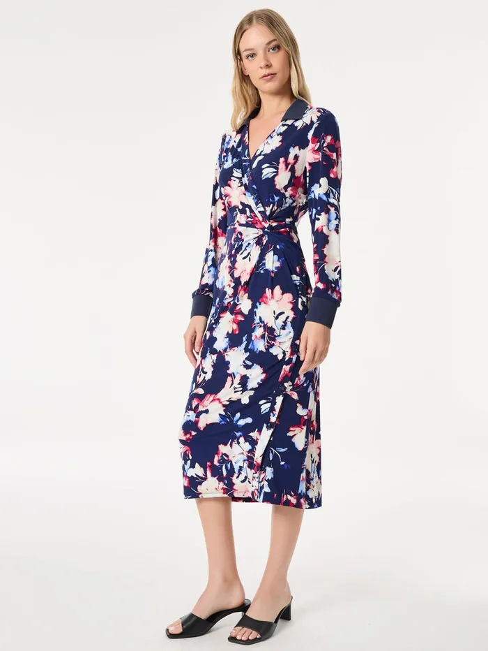 Floral Collared Twist Wrap Midi Dress Women Jones New York Dresses Floral Collared Twist Wrap Midi Dress Women Jones New York Dresses