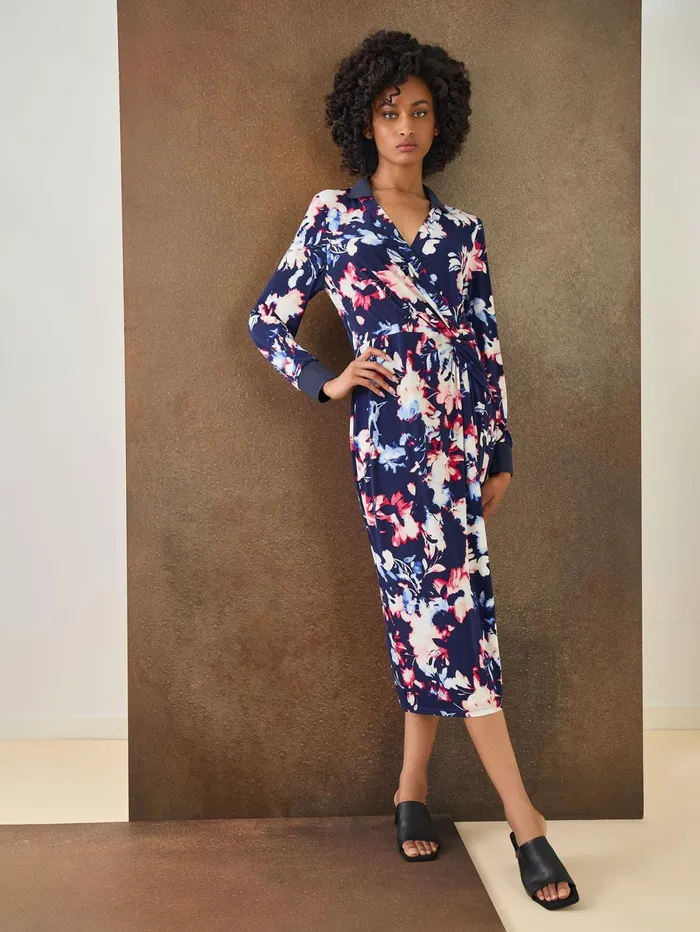 Floral Collared Twist Wrap Midi Dress Women Jones New York Dresses Floral Collared Twist Wrap Midi Dress Women Jones New York Dresses