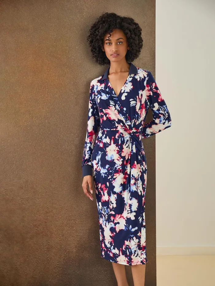 Floral Collared Twist Wrap Midi Dress Women Jones New York Dresses Floral Collared Twist Wrap Midi Dress Women Jones New York Dresses