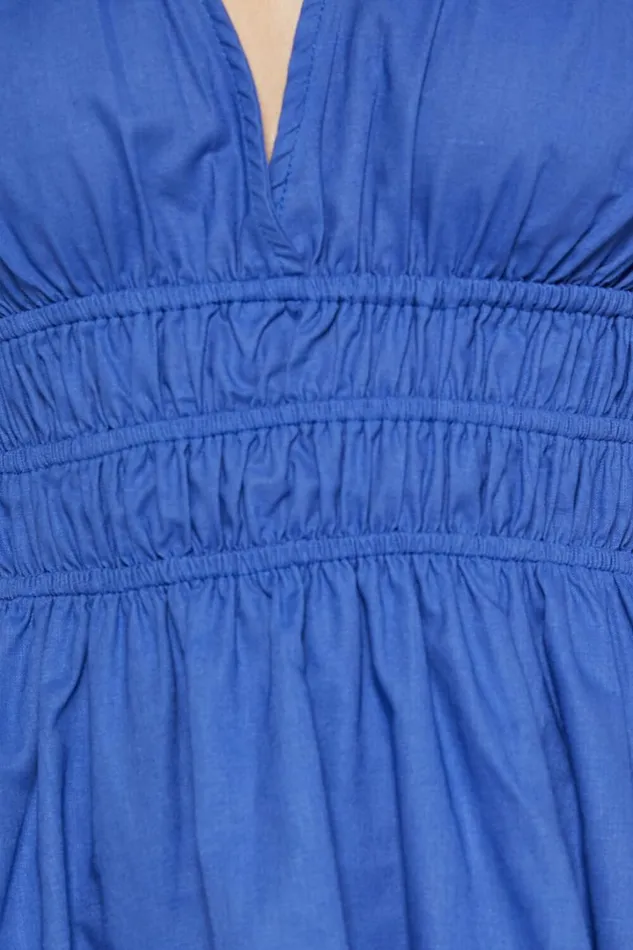 Francesca V Neck Puff Sleeves Mini Dress In Cornflower Blue Women Showpo Curve Clothes