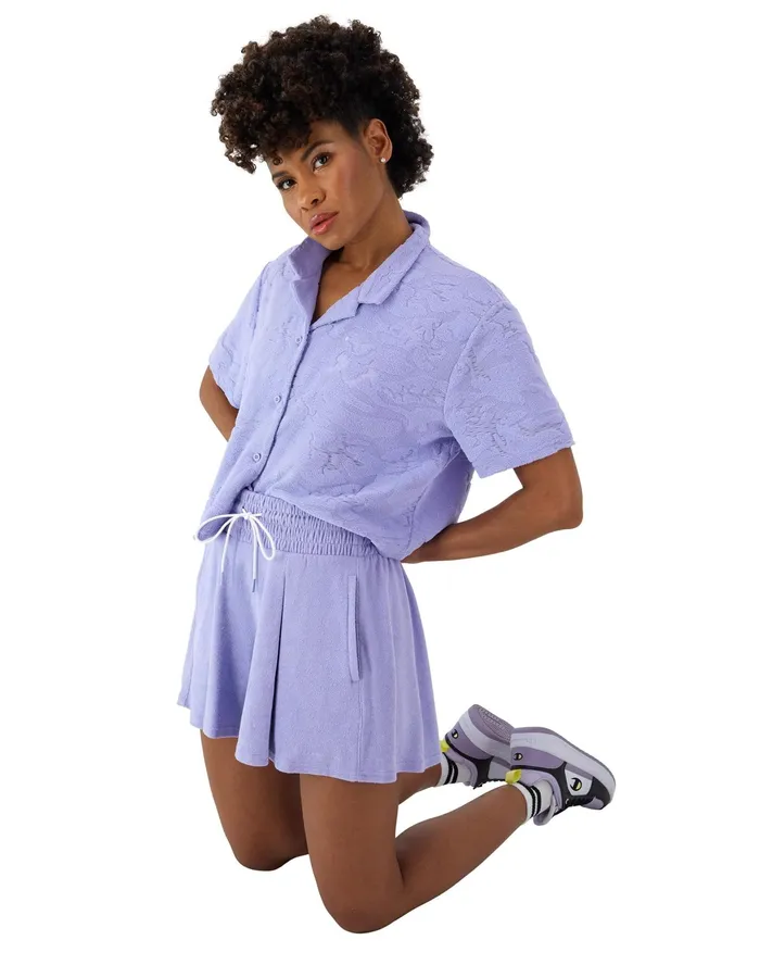 Freeplay Terry Towel Shorts Classic Script 5034 Peri Blue Women Champion Shorts