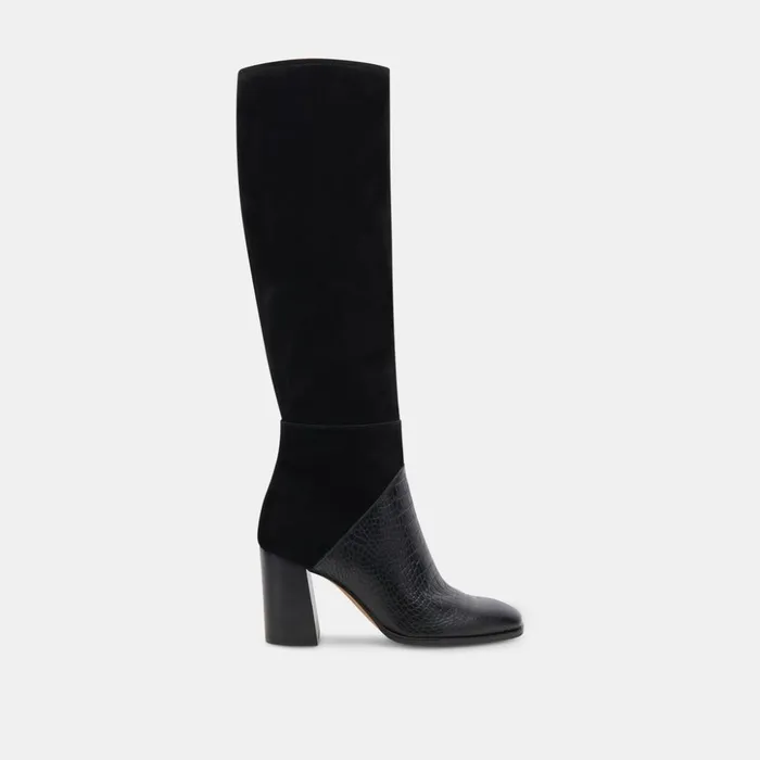 Fynn Boots Black Multi Embossed Leather Women Dolce Vita Boots and Booties
