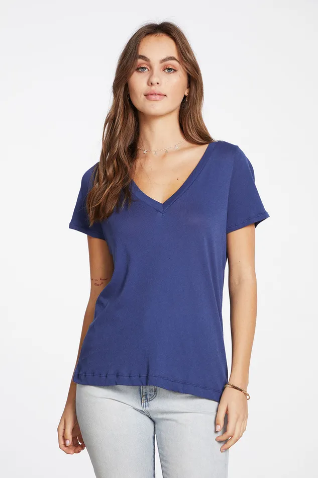 Gauzy Cotton Short Sleeve V Neck Drape Back Tee with Twill Tap Loungewear Chaser Brand Womens Gauzy Cotton Short Sleeve V Neck Drape Back Tee with Twill Tap Loungewear Chaser Brand Womens