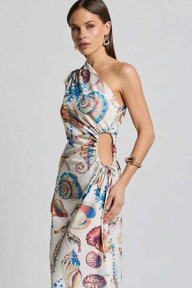 Gemma Midi Dress 8211 One Shoulder Side Cut Out Side Slit Dress In Holiday Print Women Showpo Dresses
